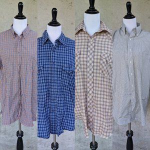 Lot of 4 Men's Button Down Shirts, Short & Long Sleeve, Large 16.5, Gap Wrangler